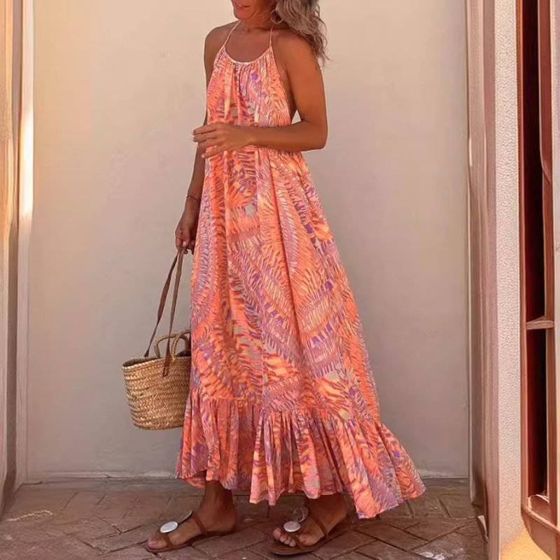 Summer Casual Printed Sling Swing Dress for Women