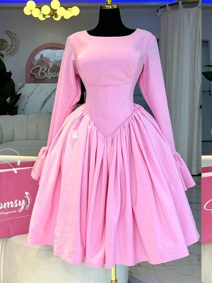 Spring Round Neck Long Sleeve A-Line Dress