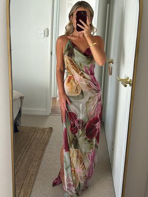 Winter Backless Halter Split Dress with Tie
