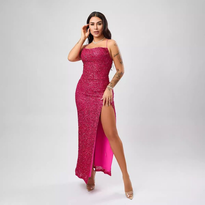 Women’s Sequin Formal Sleeveless Split Winter Dress