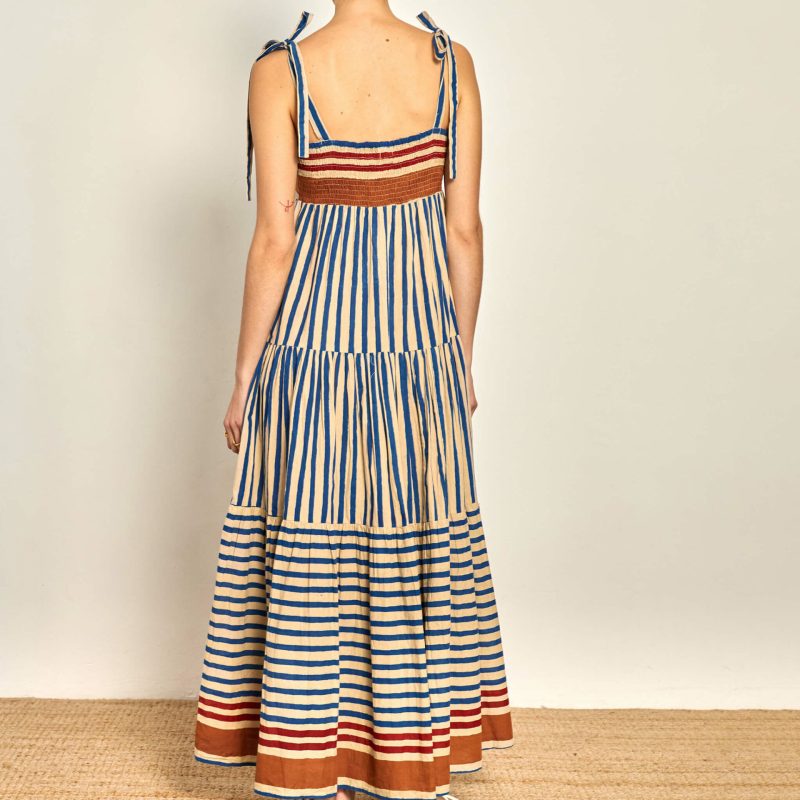 Vacation Printed Contrast Color Lace-Up Sling Dress - Image 2