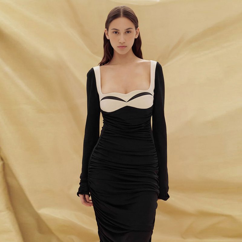 Spring Summer Tube Top Long Sleeve Dress