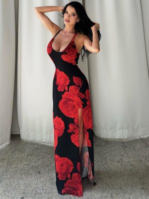 Women’s Summer Printed Slit Strap Dress