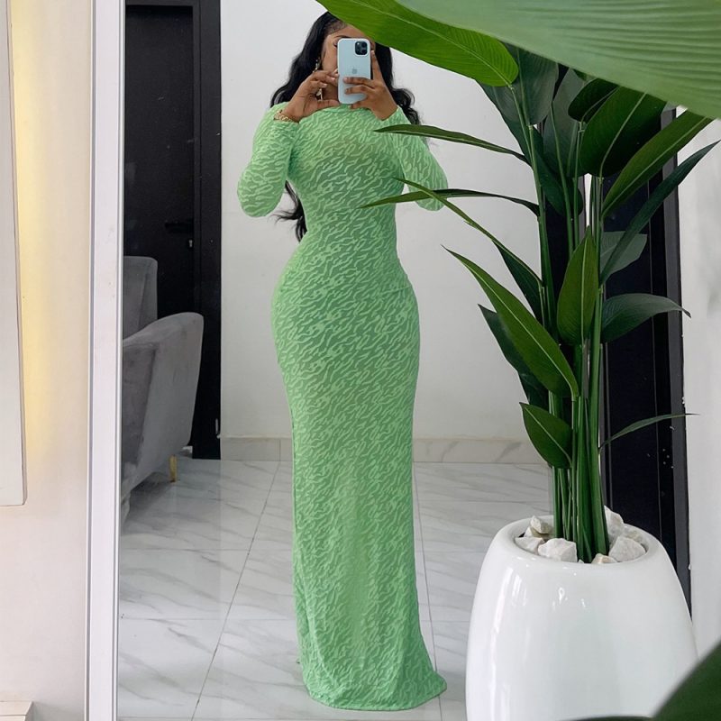 Autumn Winter Round Neck Long Sleeve Slim Dress - Image 2
