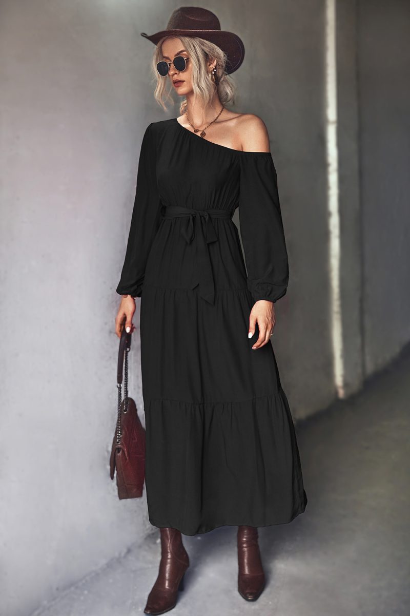 Women's Waist Trimming Lace-Up One Shoulder Dress - Image 2