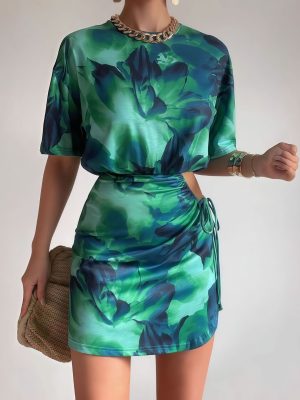 Summer Tie-Dye Pleated Slim Fit Sheath Dress