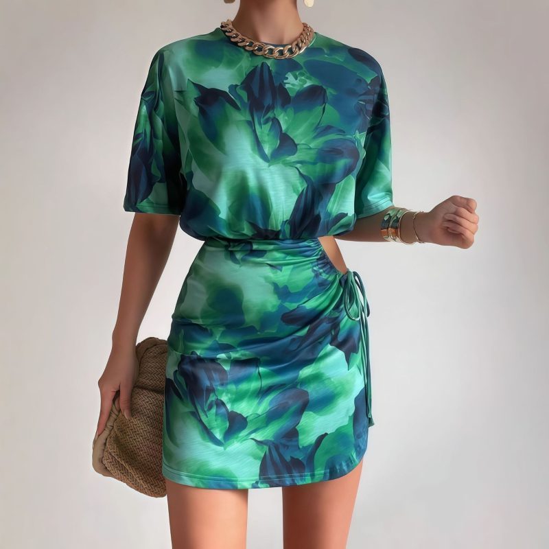 Summer Tie-Dye Pleated Slim Fit Sheath Dress