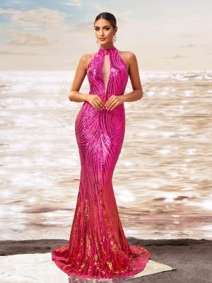 Off-Shoulder Sequined Fishtail Sheath Evening Cocktail Dress
