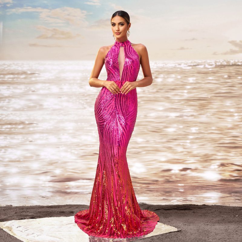 Off-Shoulder Sequined Fishtail Sheath Evening Cocktail Dress