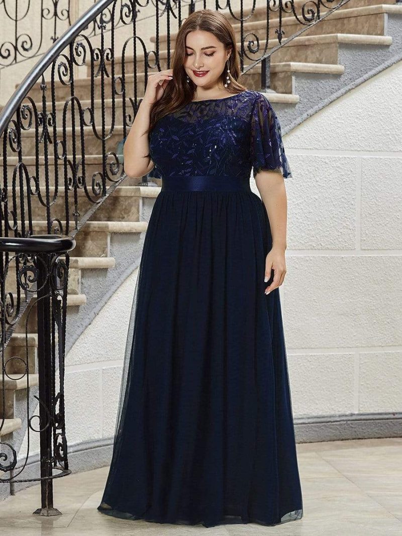 Autumn Patchwork Round Neck Swing Evening Dress - Image 2