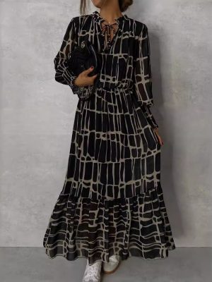 Autumn Printed Long Sleeve Women Swing Dress