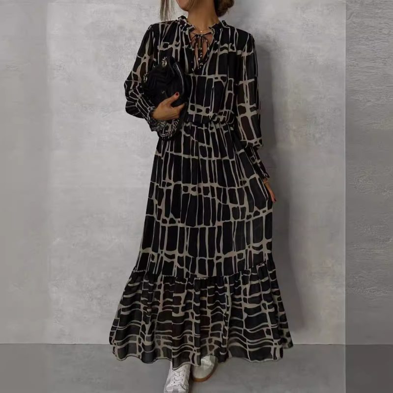 Autumn Printed Long Sleeve Women Swing Dress