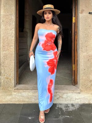 Women’s Floral Tube Top High Waist Maxi Dress
