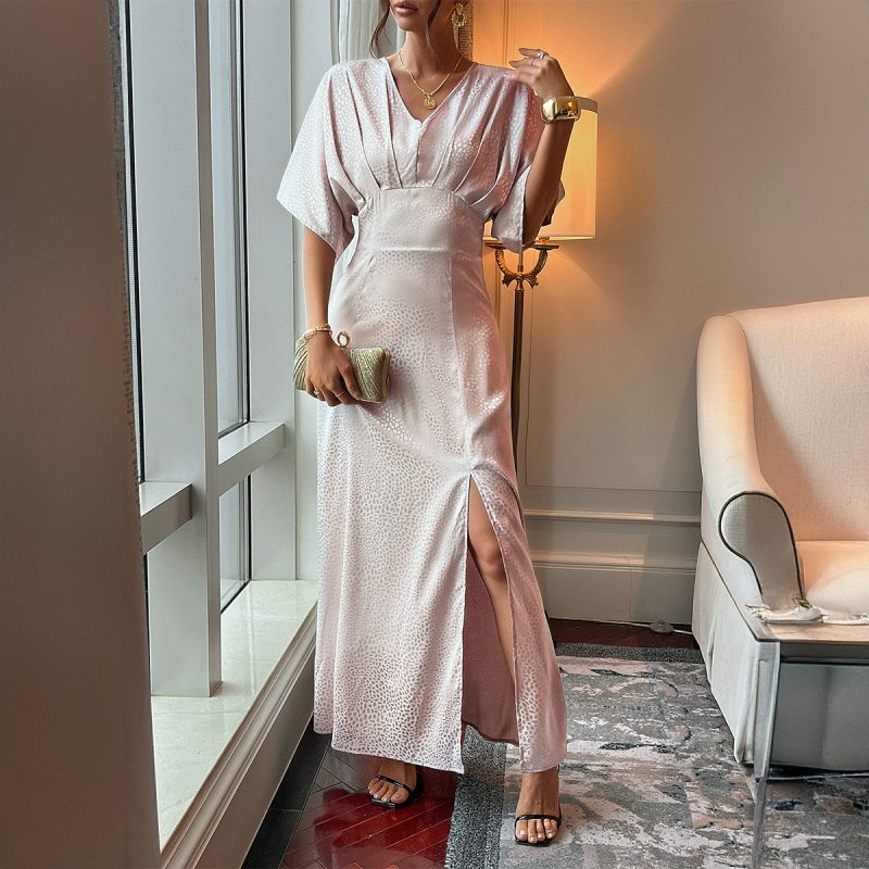 Spring Summer Retro Split Short Sleeve Dress - Image 3