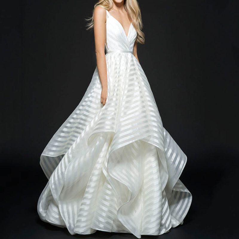 Fresh White Lace Wedding Dress with Small Train
