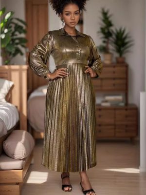Elegant Pleated Lantern Sleeve Cocktail Party Dress