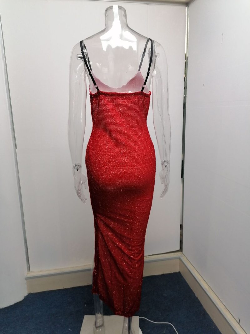 Ladies Bronzing V-Neck High Waist Slit Dress - Image 4