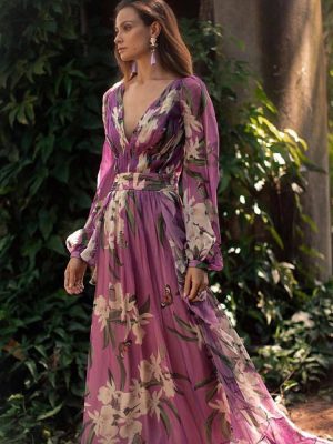 Women’s Collared Long Sleeve Winter Printed Swing Dress