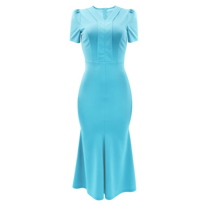 Summer Solid Color Slim Fit Fishtail Dress - Image 3