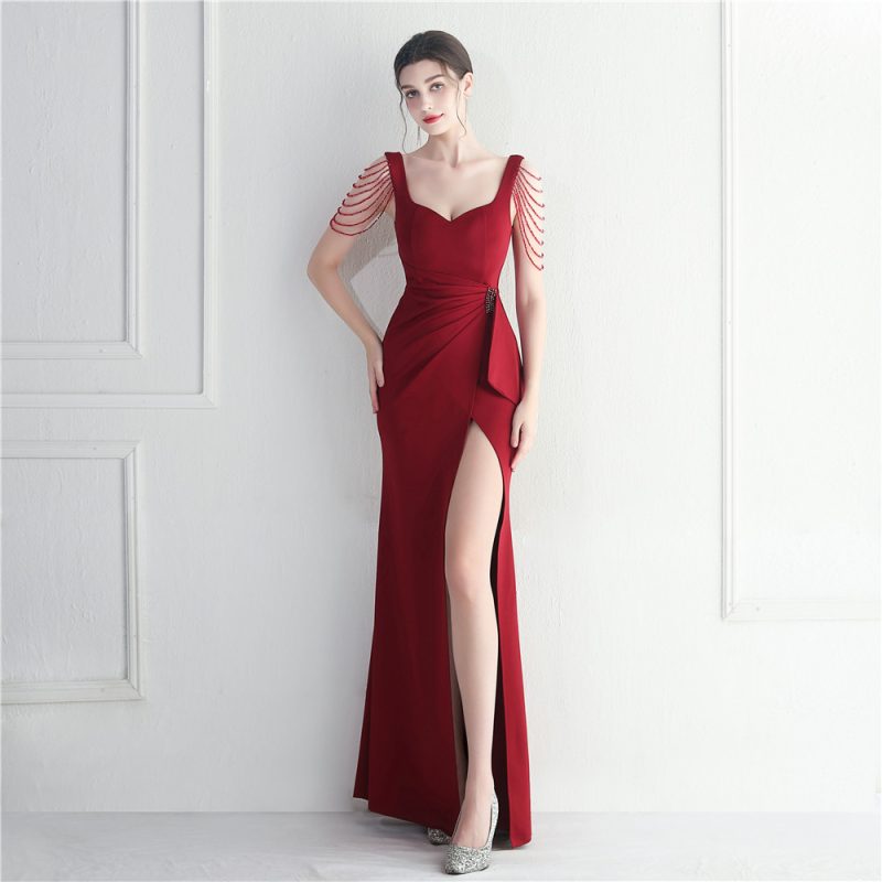 Beaded Bridesmaid Evening Dress with Slit for Weddings - Image 2