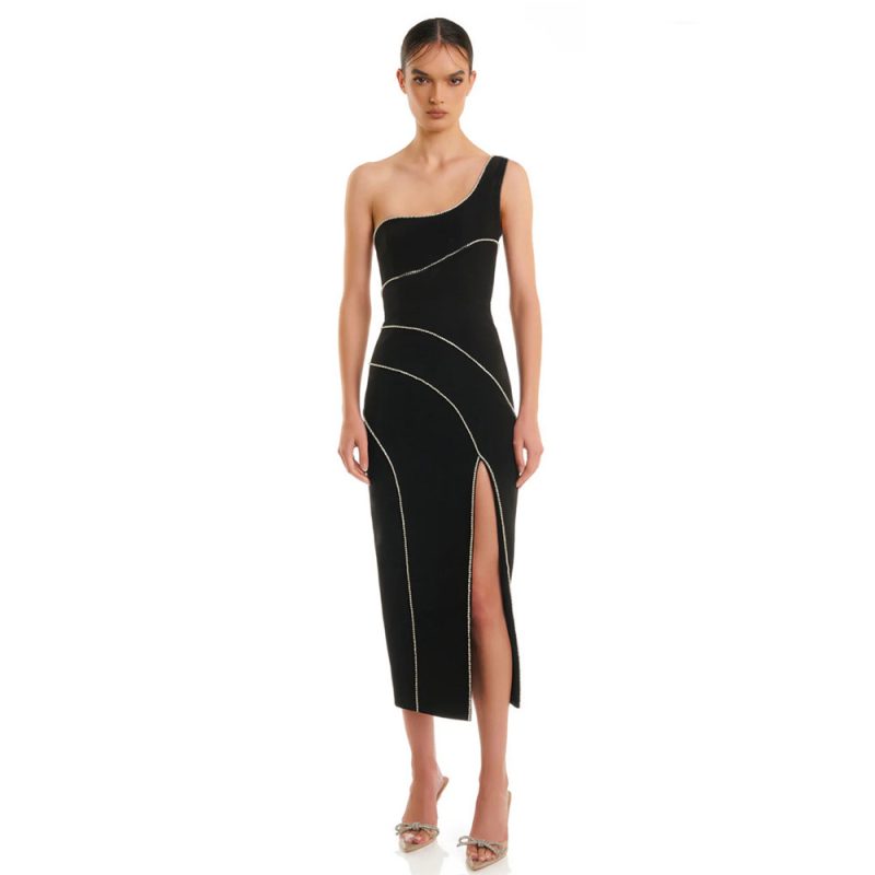 Women’s Diamond Studded Sleeveless Split Bandage Dress