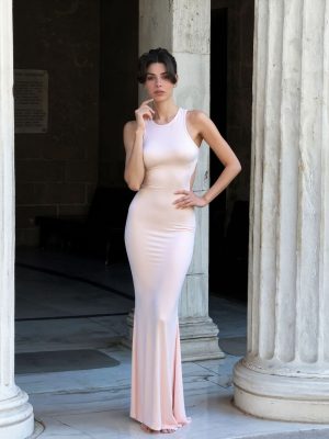 Fall Round Neck High Waist Bow Sheath Dress