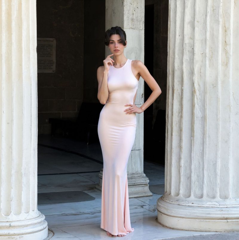Fall Round Neck High Waist Bow Sheath Dress