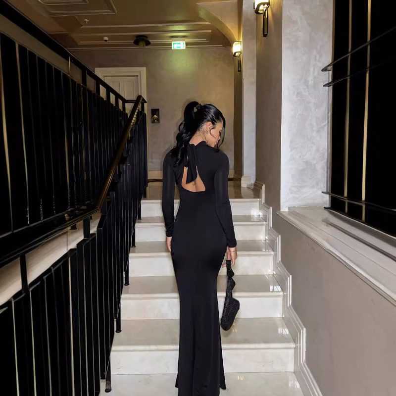 Elegant Floral Cutout Long Sleeve Maxi Dress - Image 4