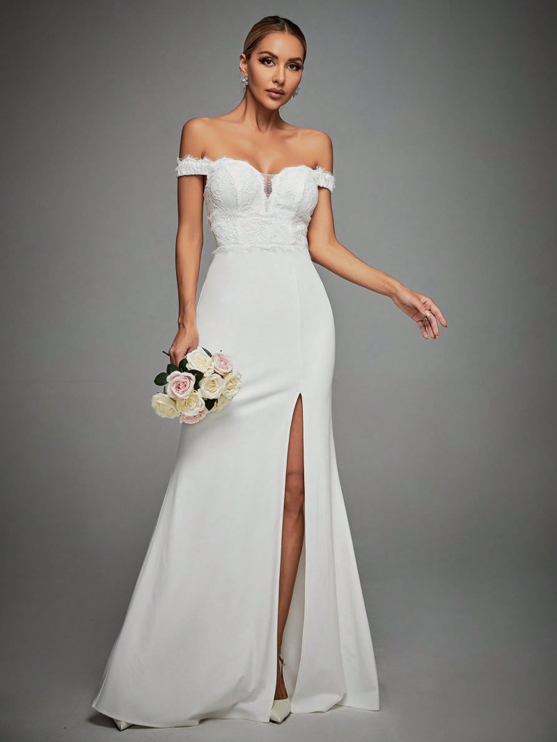 Elegant Spring Off Shoulder High Slit Party Dress - Image 4