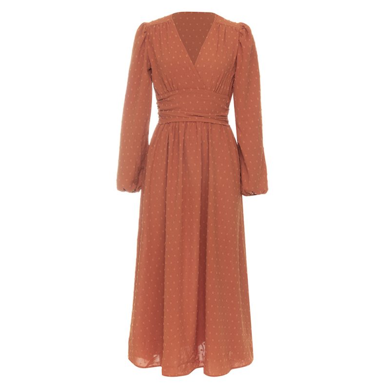 Autumn Solid Color Puff Sleeve Women’s Dress - Image 2