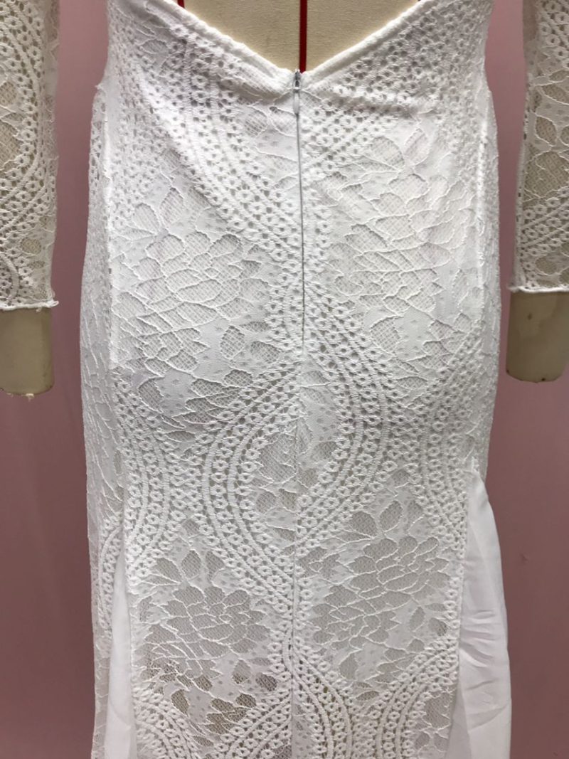 Spring Lace Hollow Out Backless Long Sleeve Dress - Image 4