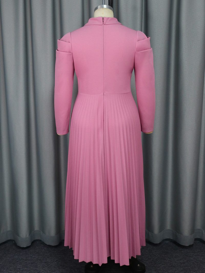 Elegant Tailored Collar Pleated Office Midi Dress - Image 3