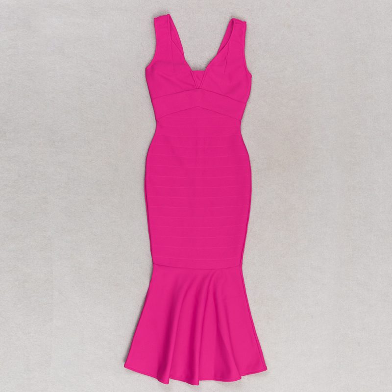 Elegant V Neck Bandage Fishtail Slim Dress - Image 3