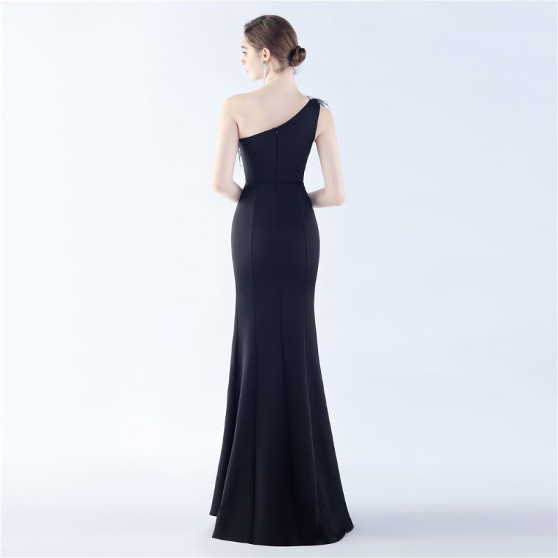Women’s Satin Ostrich Feather Evening Wedding Dress - Image 2