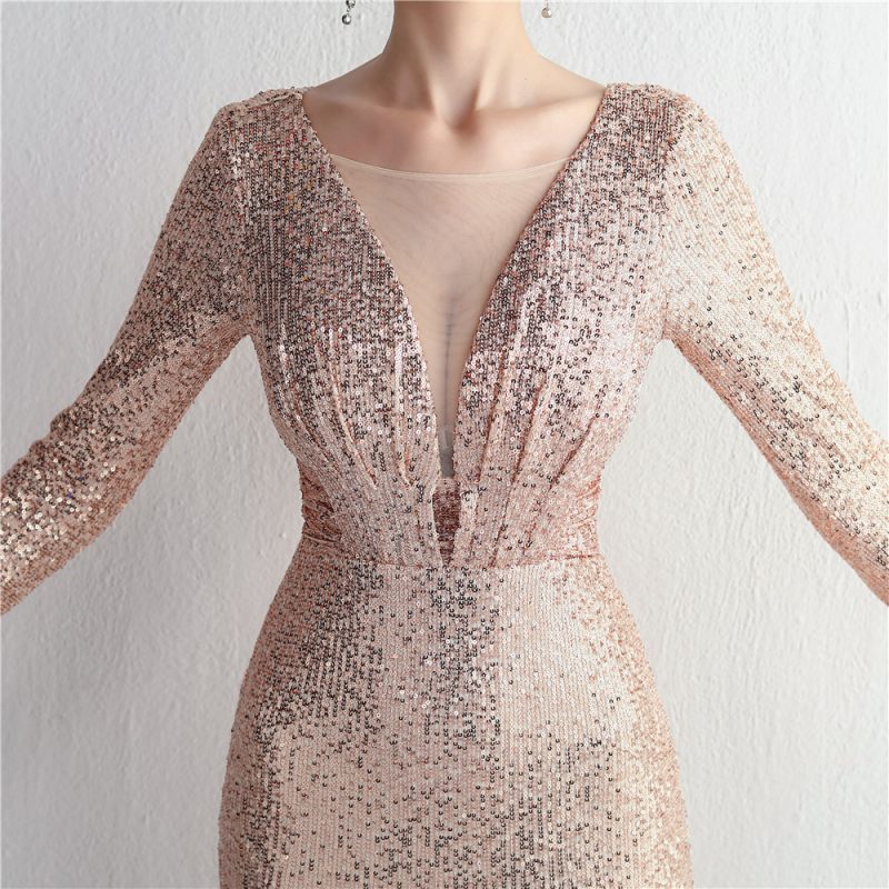 Women’s Long Sleeve Sequin Fishtail Cocktail Dress - Image 4