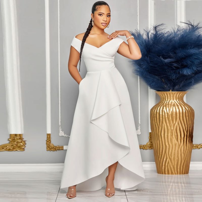 Women’s Off Shoulder Sleeveless Solid Swing Dress - Image 3