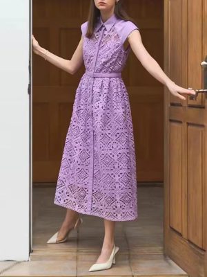 Bohemian Embroidered Cutout Polo Collar Summer Dress