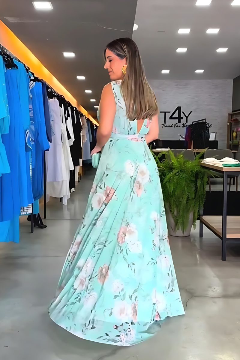 Elegant Chiffon Sleeveless Floral Print Summer Dress - Image 3