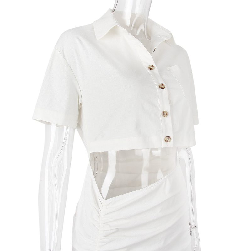 Trendy Women’s Cropped Shoulder Cutout Shirt Dress - Image 3