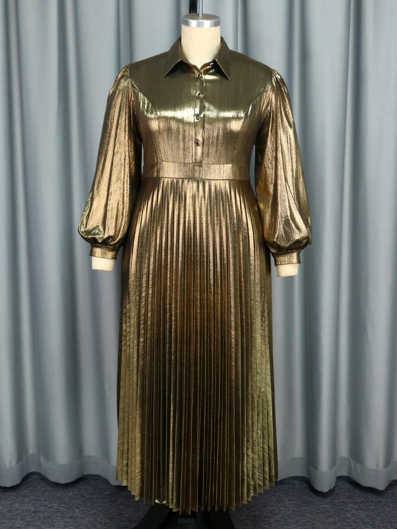 Elegant Pleated Lantern Sleeve Cocktail Party Dress - Image 2