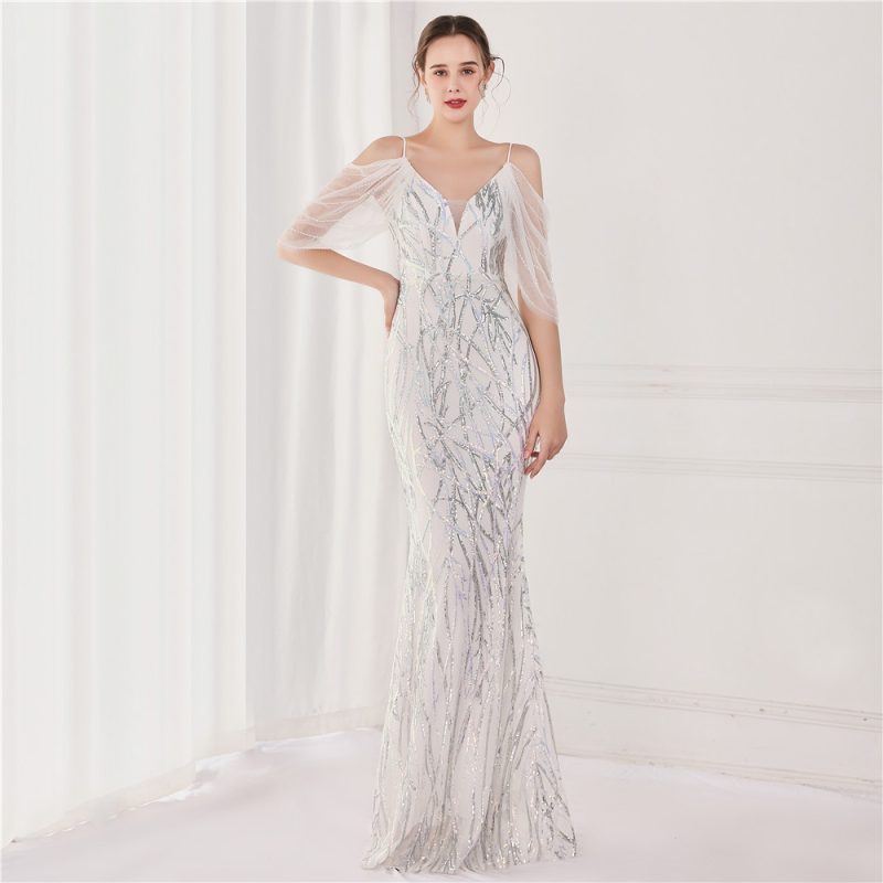 Women’s Colorful Sequin Fishtail Wedding Evening Dress - Image 4