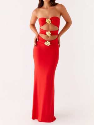 Summer Off Neck Metal Floral Cutout Maxi Dress