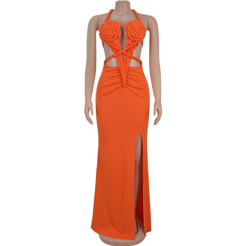 Women’s Knitted Halter Backless Solid Color Dress - Image 3