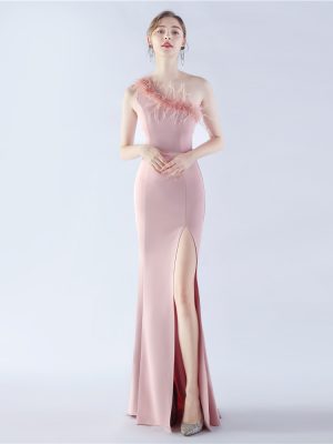 Women’s Satin Ostrich Feather Evening Wedding Dress
