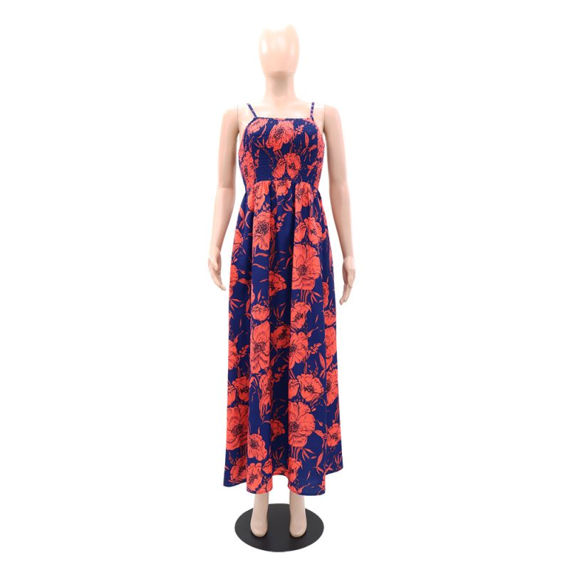 Backless Printed High Waist Suspender Long Dress - Image 3