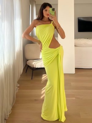 Summer One Shoulder Backless Pleated Tube Top Dress