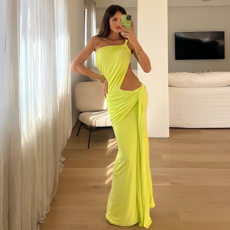 Summer One Shoulder Backless Pleated Tube Top Dress