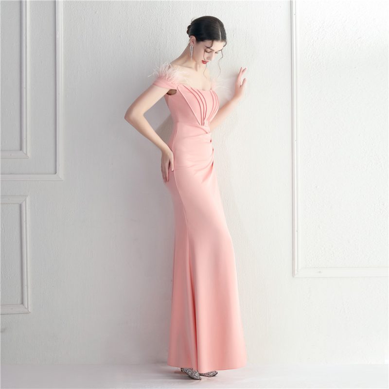 Women’s Off Shoulder Real Fur Split Dress - Image 2
