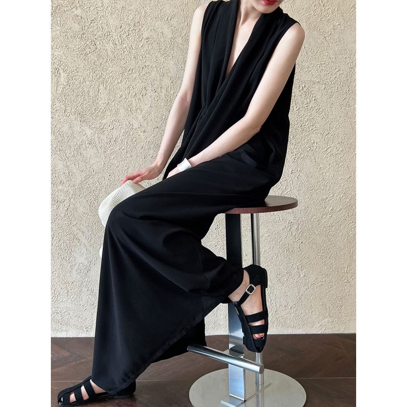 Elegant V-Neck Sleeveless Asymmetric Long Waist Dress - Image 3