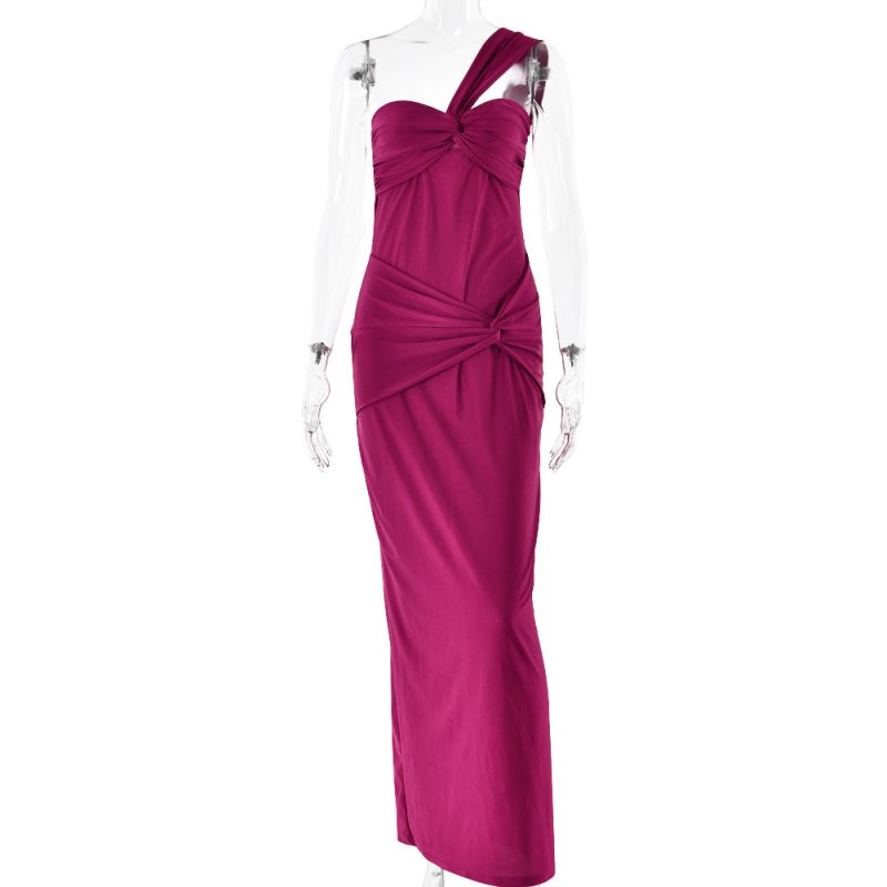 Spring Solid Color Tube Top Slim Maxi Dress - Image 4